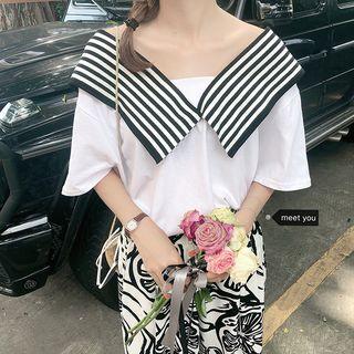 Stripe Collared Short-sleeve T-shirt T-shirt - One Size