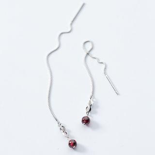 925 Sterling Silver Bead Threader Earring Dark Red Bean - Silver - One Size