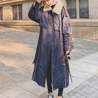 Faux Fur Trim Long Zip Coat