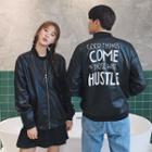 Couple Matching Faux-leather Hooded Zip Jacket