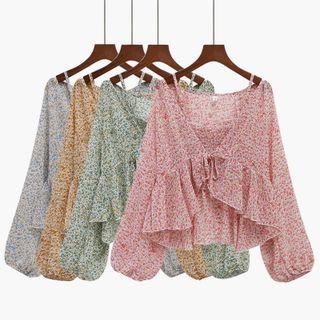 Floral Ruffle Cardigan With Floral Tank Top