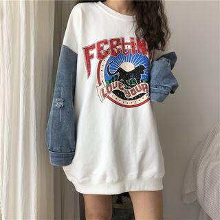 Denim Panel Print Sweatshirt