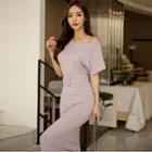 Short-sleeve Midi Knitted Sheath Dress