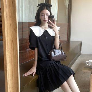 Short-sleeve Collar Pleated A-line Dress