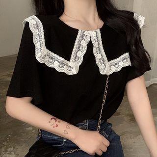 Lace Trim Collar Short-sleeve T-shirt