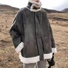 Fleece-lined Faux-suede Zip Jacket