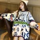 Cat Printed Sweater White - One Size
