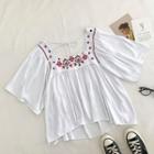 Embroidered Square-neck Short-sleeve Blouse