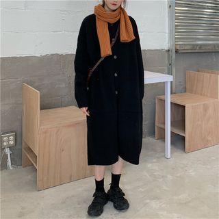 Long-sleeve Single Breast Plain Knit Dress