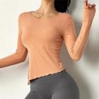 Long-sleeve V-neck Slit Sports T-shirt