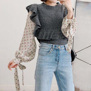 Floral Panel Sweater Gray - One Size