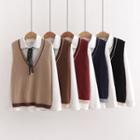 Set: Long-sleeve Tie-neck Shirt + Sweater Vest