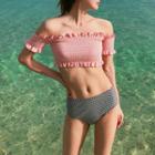 Set: Short-sleeve Off Shoulder Swim Top + Swim Bottom