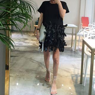 Round-neck Textured-hem Dress