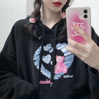 Long-sleeve Bear Print Hooded Sweatshirt