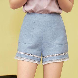 Crochet Panel Frilled Hem Shorts