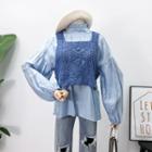 Set: Jacquard Vest + Bubble-sleeved Blouse