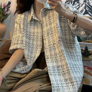 Elbow-sleeve Tweed Shirt Jacket