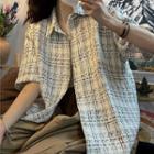Elbow-sleeve Tweed Shirt Jacket