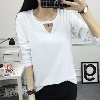 Keyhole Front Long-sleeve T-shirt