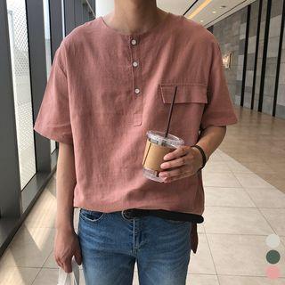 Flap-detail Linen Henley
