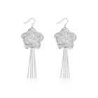 Vintage Fashion Elegant Romantic Rose Flower Long Tassel Earrings Silver - One Size
