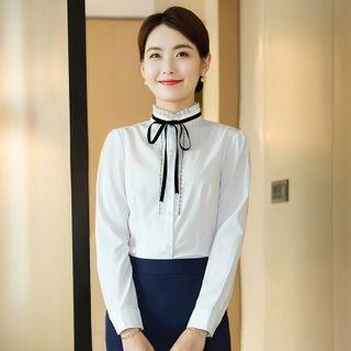 Ruffled Tie-neck Blouse / Short-sleeve Blouse