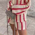 Striped Pointelle Knit Shorts