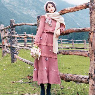 Set: Ruffle Trim Crop Top + Midi A-line Skirt