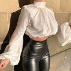 Lantern-sleeve Cropped Blouse