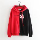 Cat Embroidered Hoodie Red & Black - One Size