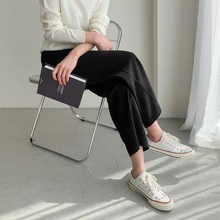 Band-waist Wide-leg Dress Pants Black - One Size