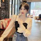 Long-sleeve Square-neck Panel Knit Top