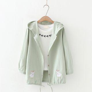 3/4 Sleeve Sheep Print Hooded Light Jacket