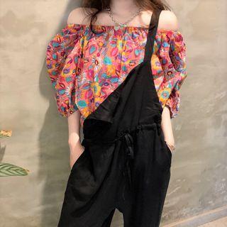 3/4-sleeve Floral Print Blouse / Jumper Pants / Shorts