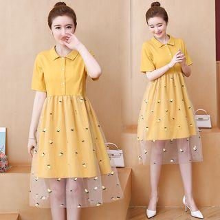 Short-sleeve Midi Mesh Shirtdress