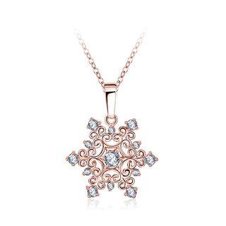 Plated Rose Gold Snowflakes Pendant With White Austrian Element Crystal And Necklace