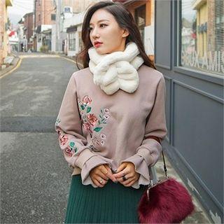 Flare-cuff Flower-embroidered Sweatshirt