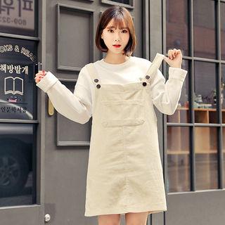 Pocket-detail Corduroy Suspender Dress