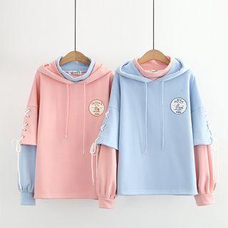Mock Two-piece Panel Embroidered Hoodie