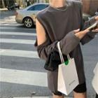 Long-sleeve Cutout Plain T-shirt As Shown In Figure - One Size
