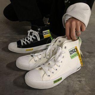 Lettering Applique Canvas High-top Sneakers