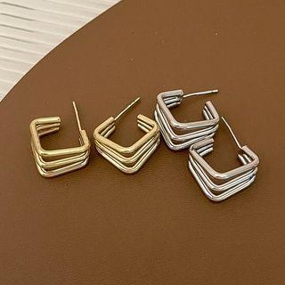 Square Layered Alloy Earring 1 Pair - B - Silver - One Size