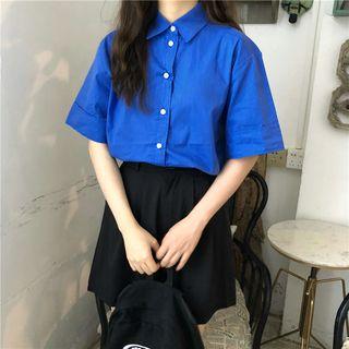 Plain Short-sleeve Cuffed Shirt