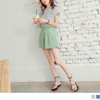 Elastic Waist Linen-cotton Shorts