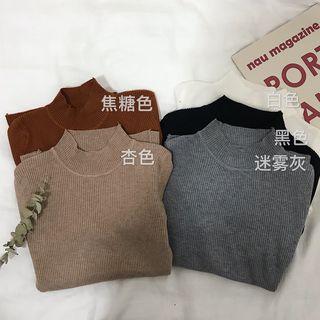 Long Sleeve Mock Neck Plain Knit Top