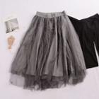 Beaded Mesh A-line Skirt Gray - One Size