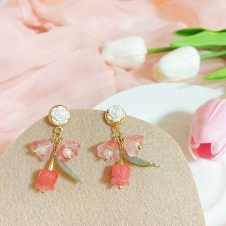 Flower Resin Dangle Earring Pink - One Size