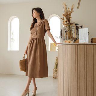 Chelsea-collar Shirred Long Dress