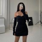 Set: Strapless Mini Sheath Dress + Arm Sleeves